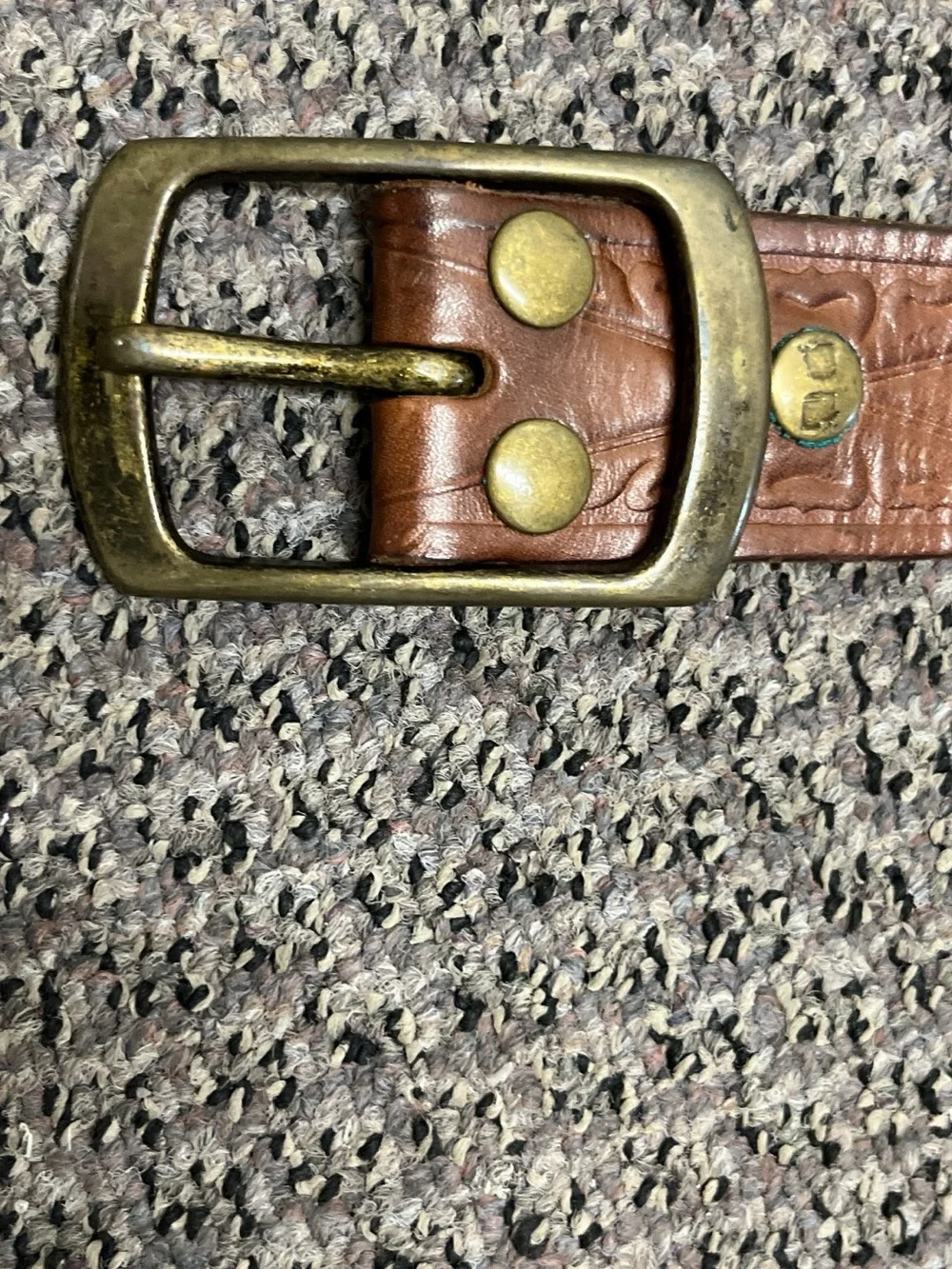 Vintage Leather Belt with Brass Ring Adornment and Buckle Size 38 - Picture 7 of 14